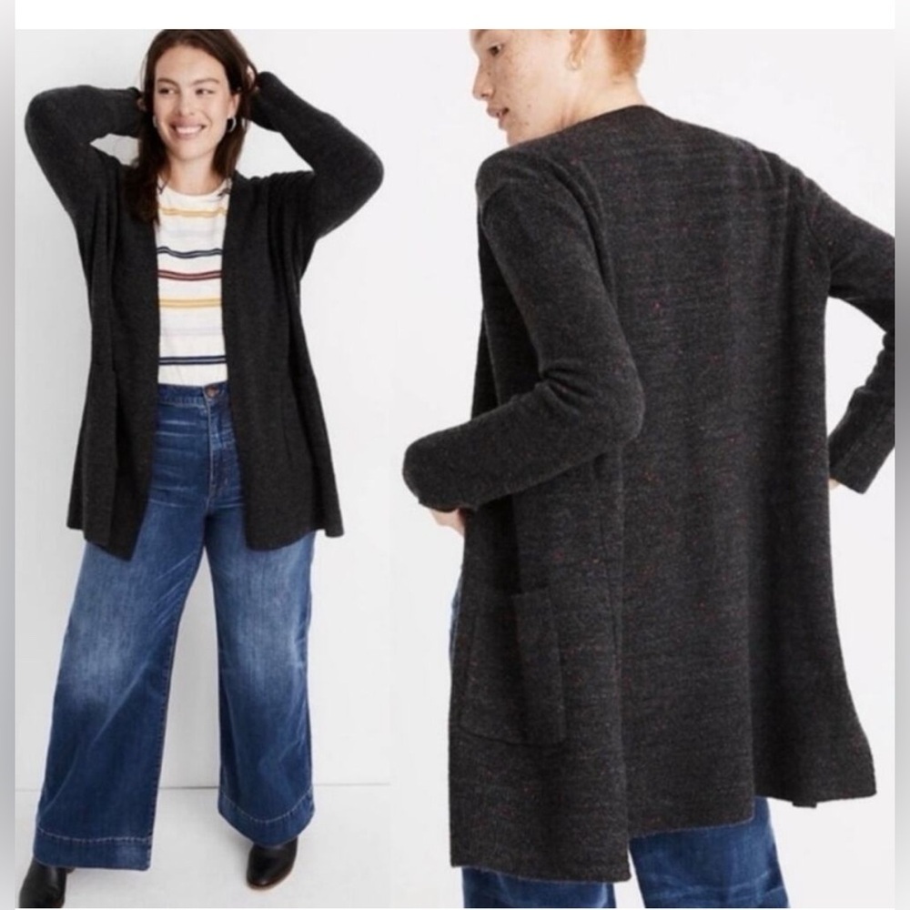 Madewell Black Heather Donegal Kent Open Front Cardigan Sweater Size S